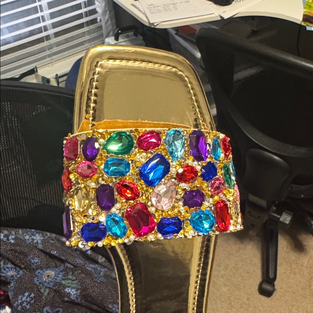 Embellished Gold Slide Sandals - Picture 7 of 8